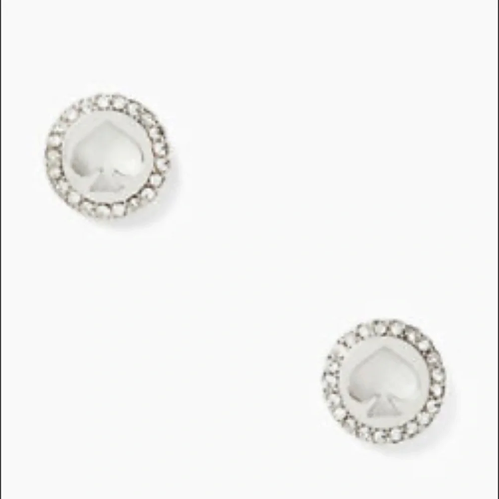 Kate Spade Sparkle Silver Spot the Spade Pave Halo Heart Stud Earrings Dust Bag